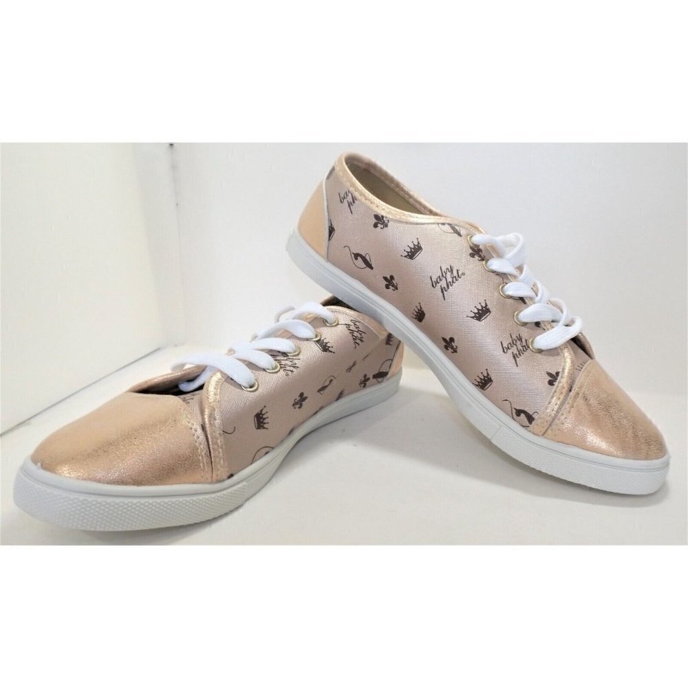 Baby Phat 9M Women's  Rose Gold Sneakers Alex Logo Repeat Print New No Box